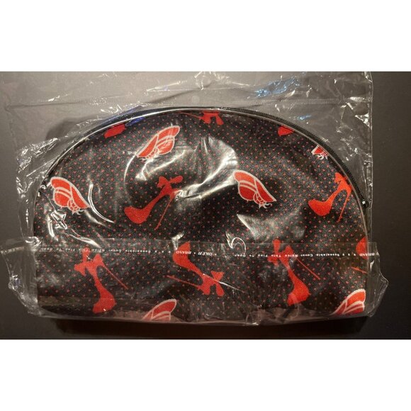 Red Hat Society Cosmetic Bag With Black & Red Polka Dot Print And Red Hat Motif - Picture 1 of 3
